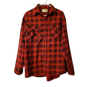 Vintage Sears FIELDMASTER Red Buffalo Plaid Flannel Button Shirt Mens Large Tall